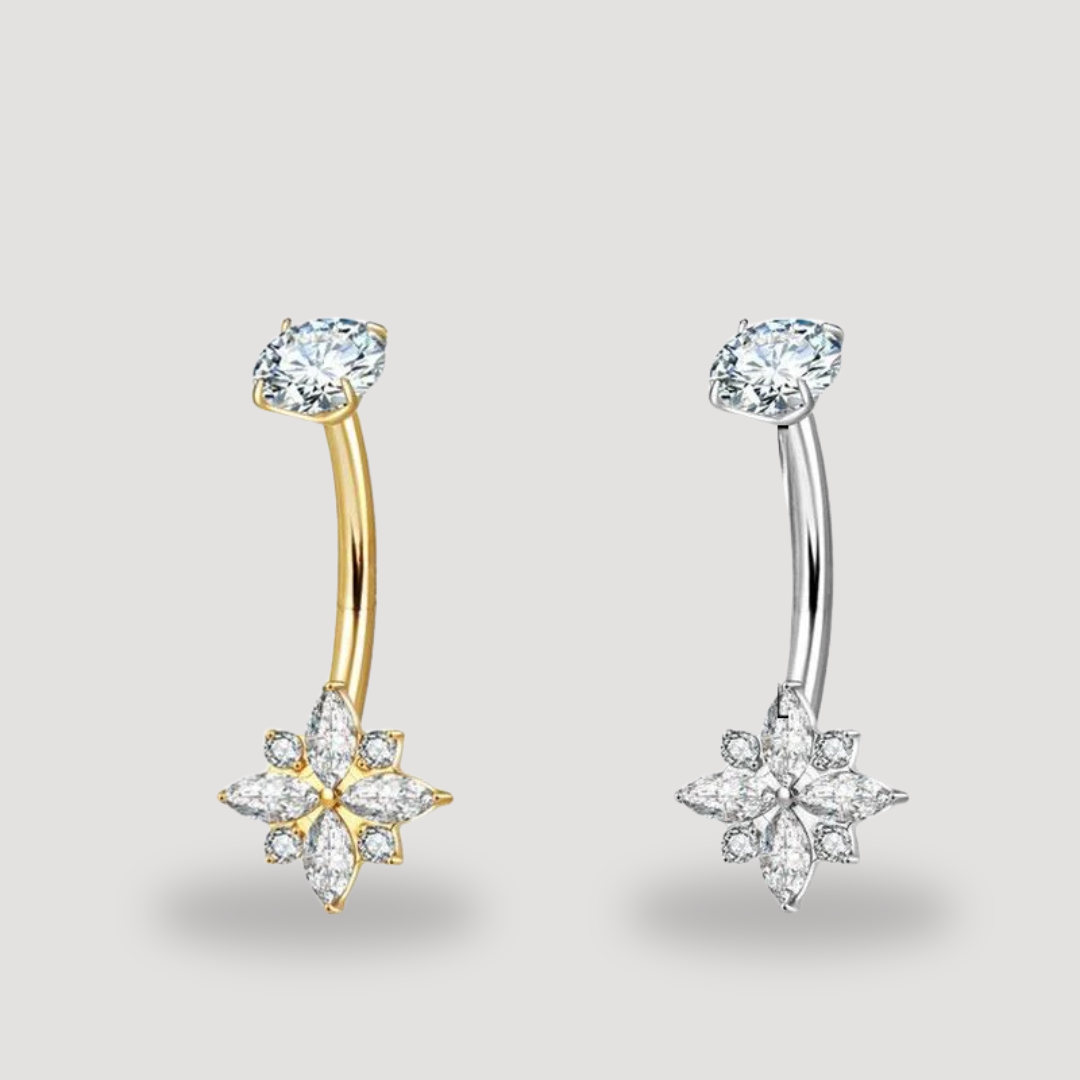 Piercings de nombril en titane plaqué or et argenté, ornés de zircons scintillants en forme de fleur, bijoux hypoallergéniques Héra Jewelry pour femme
