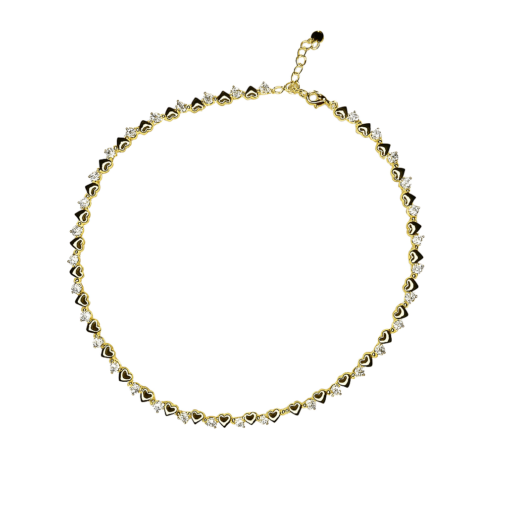 Necklace, chain, heart, heart chain, strass, chocker, titanium, hypoallergenic, jewelry