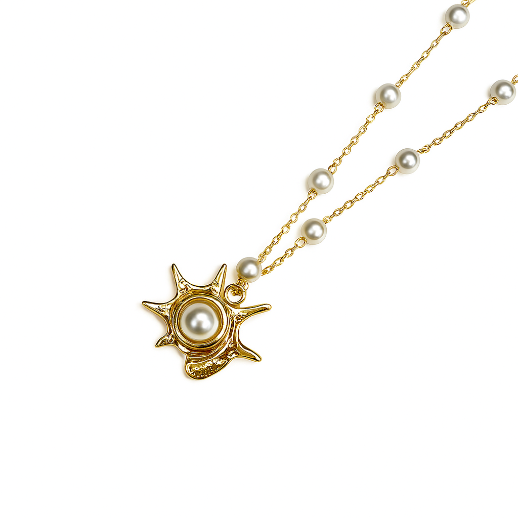 Jewelry, necklace, pearl chain, gold, seashell