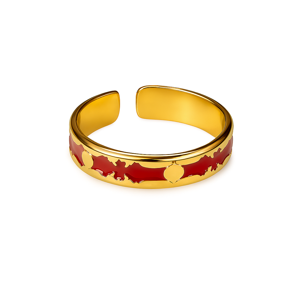 Ring, jewelry, stainless steel, gold, gold plated, hypoallergenic, red ornaments