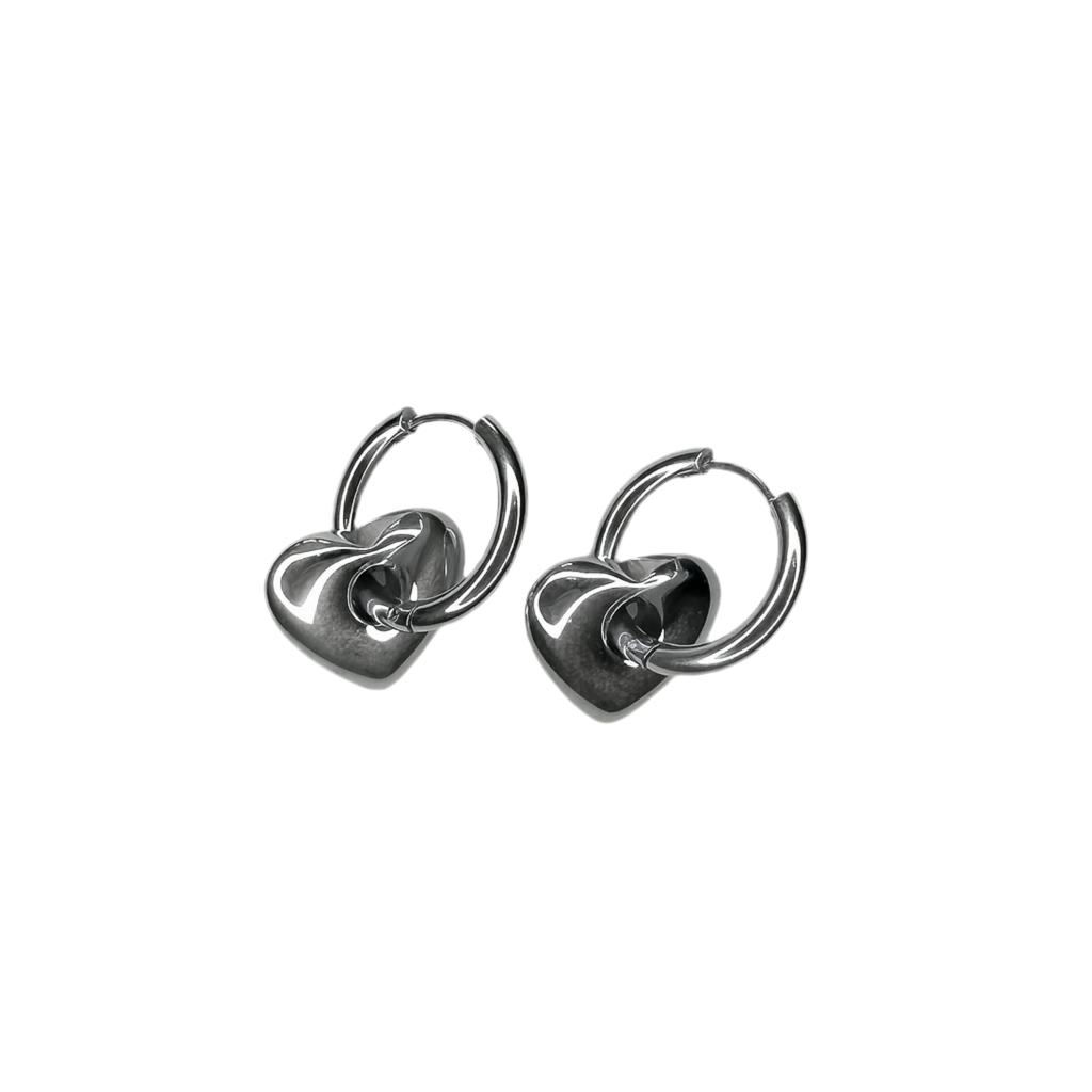 Earrings, click, heart, pendant, heart shape pendant, silver, titanium, jewelry, hypoallergenic