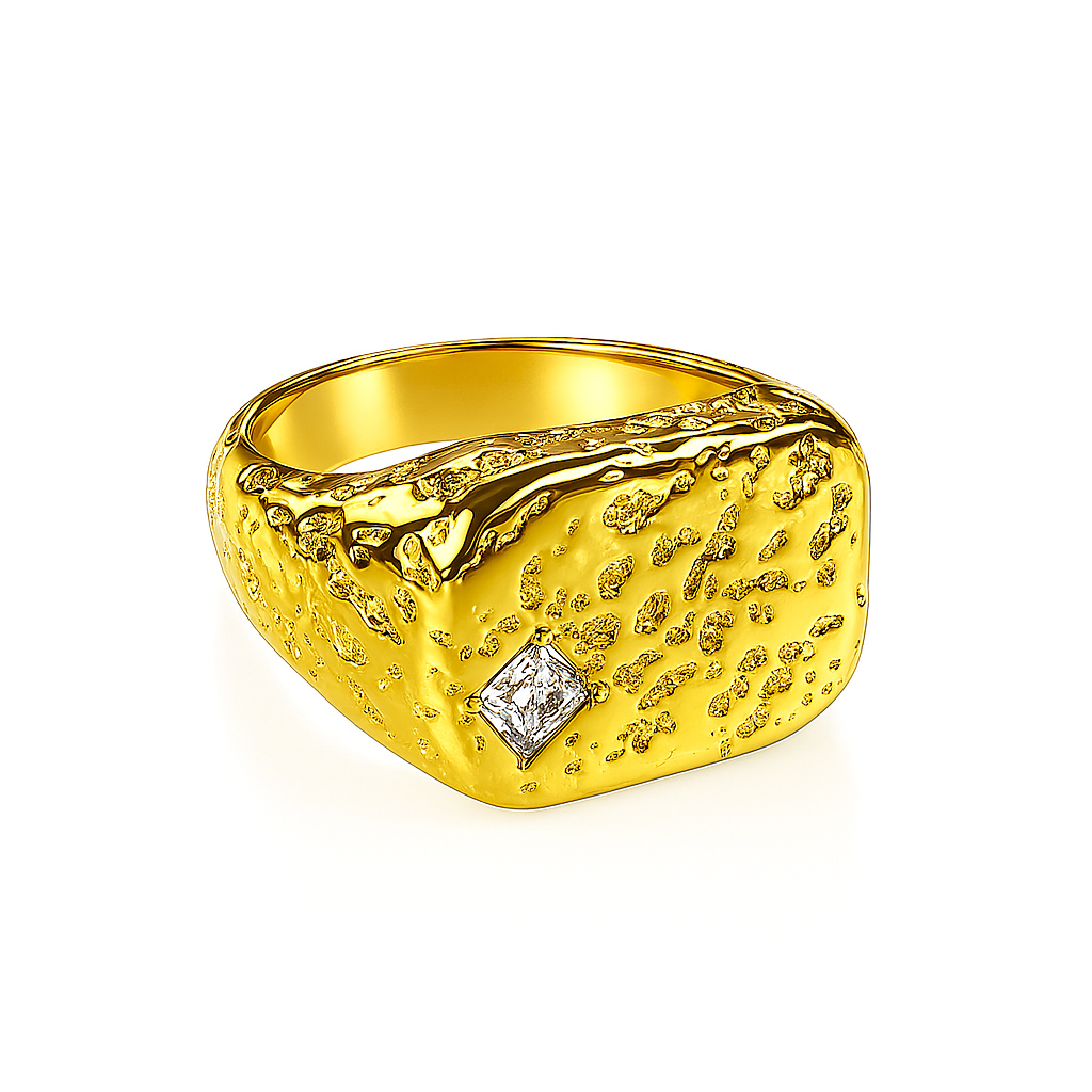 Ring, jewelry, gold, gold ring, strass, signet, signet ring, hypoallergenic, stainless steel, gold plated