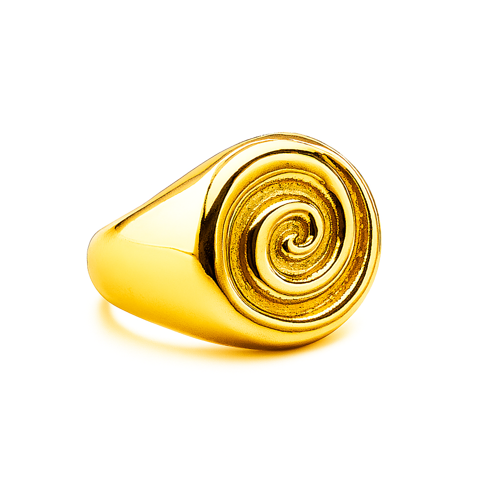 Ring, jewelry, stainless steel, gold, gold plated, hypoallergenic, spiral, signet