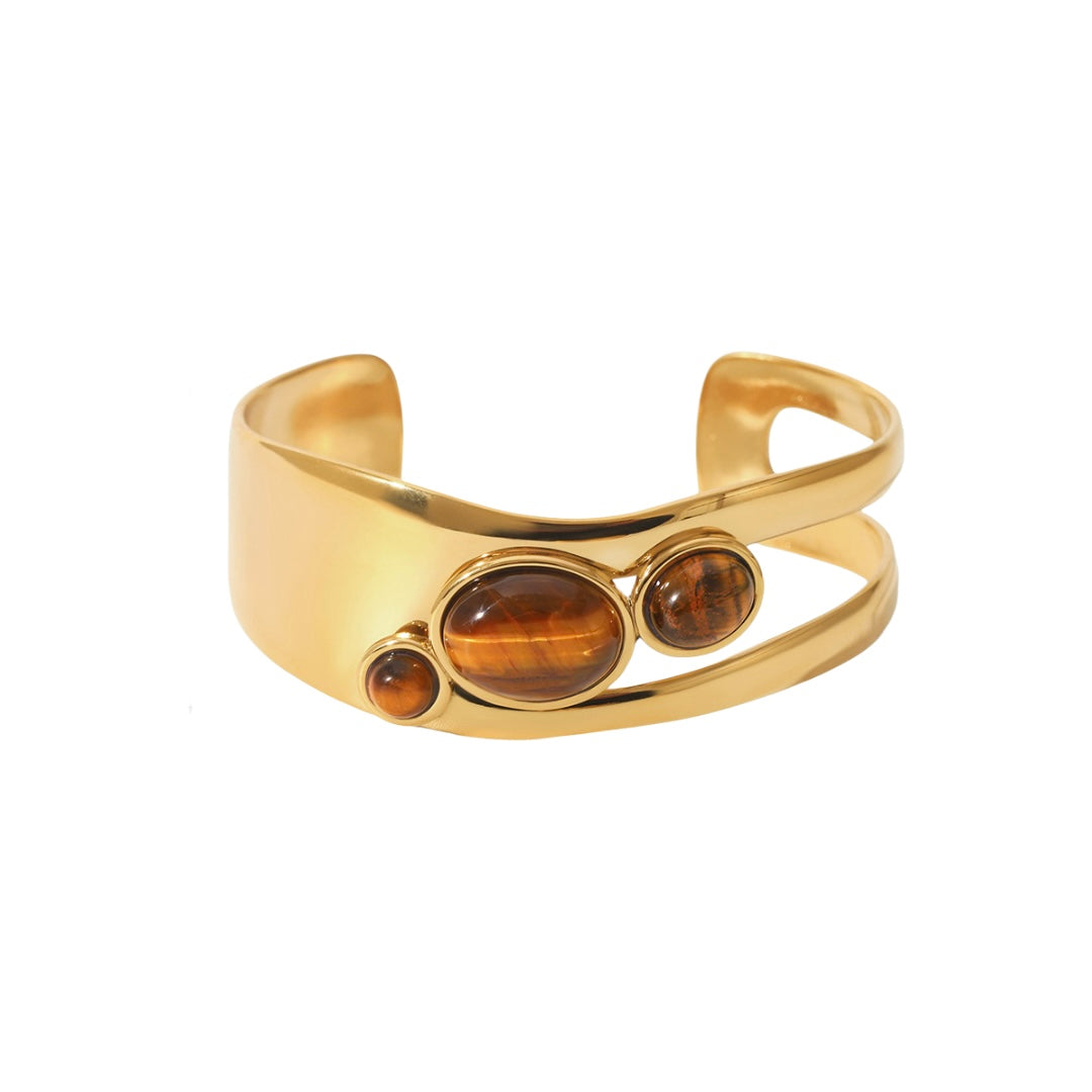 Bracelet, cuff, cuff bracelet, tiger eye, gold, gold bracelet, jewelry, hypoallergenic