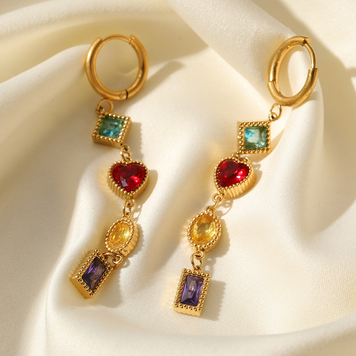 Earrings, jewelry, colorful, colorful stones, stones, stainless steel, hypoallergenic, pendant