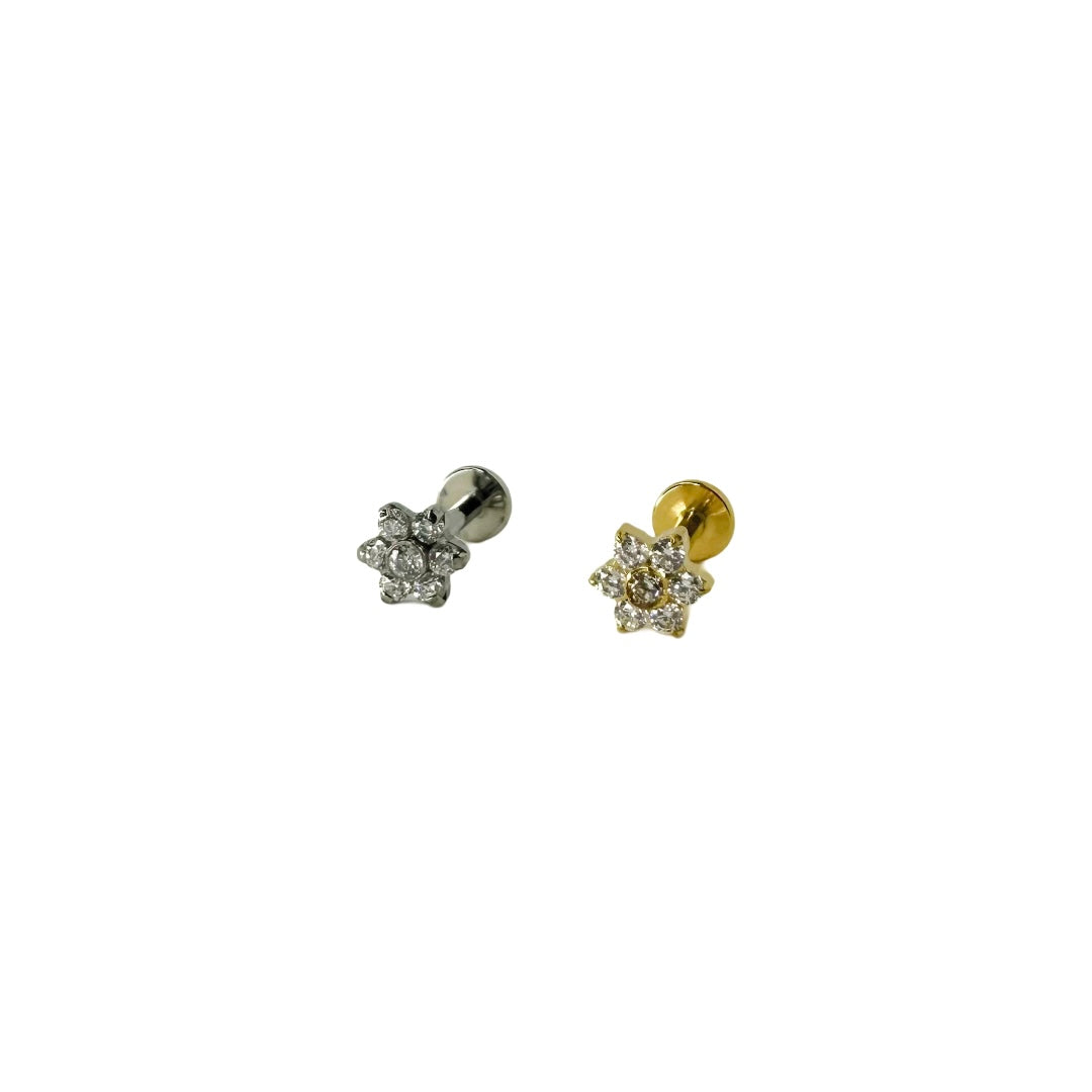 Piercing, stud, flat back, flower, gold, titanium, silver, gold, gold plated, hypoallergenic