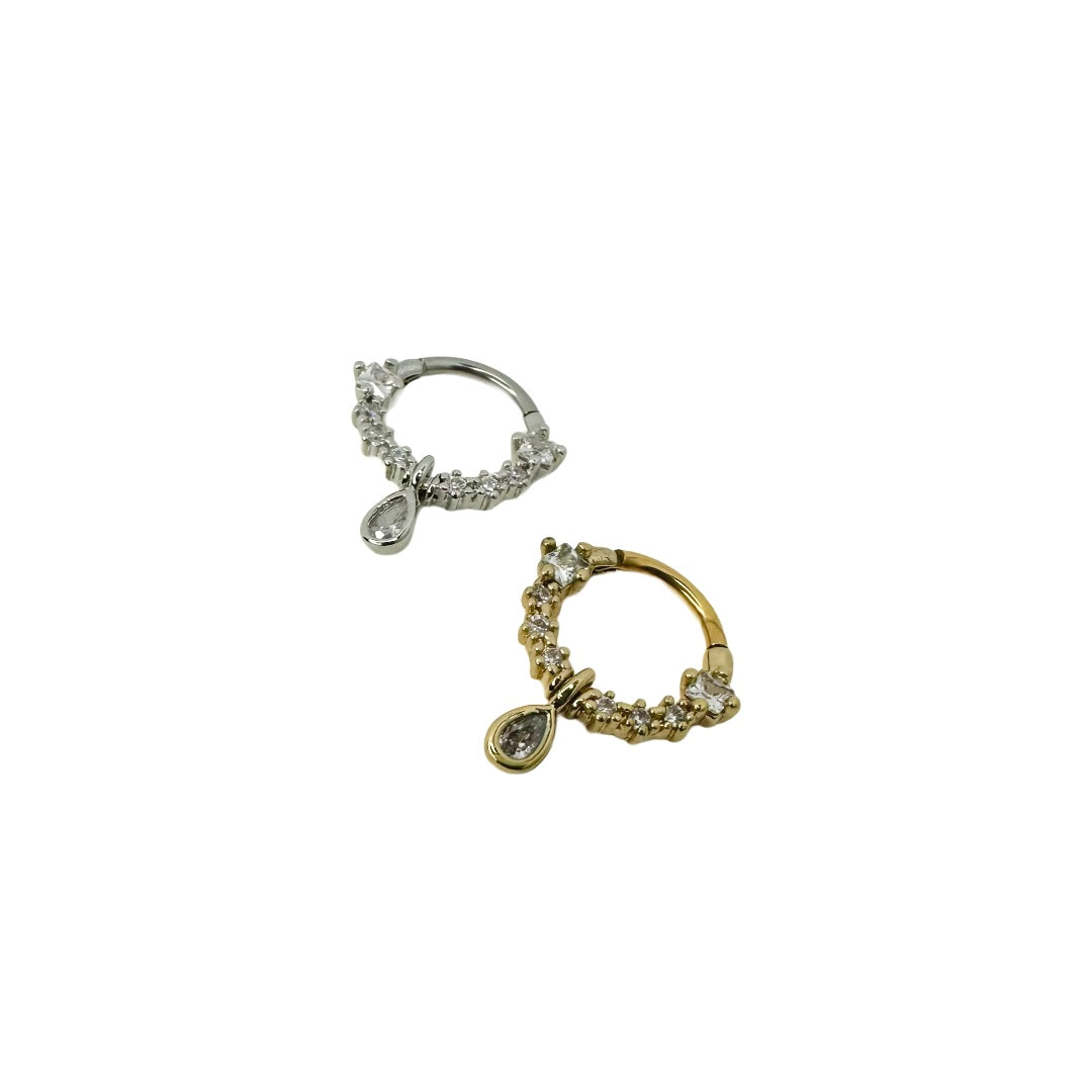 Piercing, clicker, titanium, hypoallergenic, strass, stones, silver, gold, gold plated, pendant