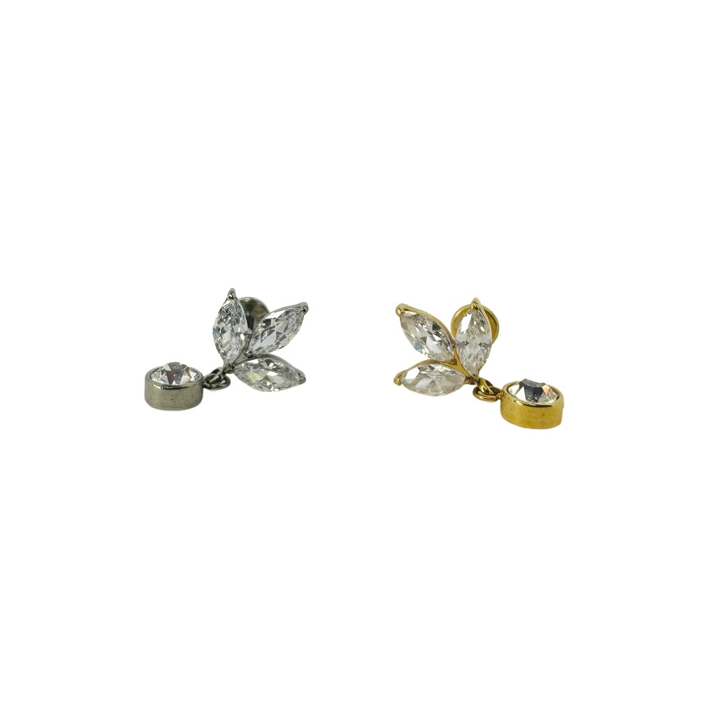 Piercing, stud, flat back, titanium, hypoallergenic, strass, stones, silver, gold, gold plated, pendant