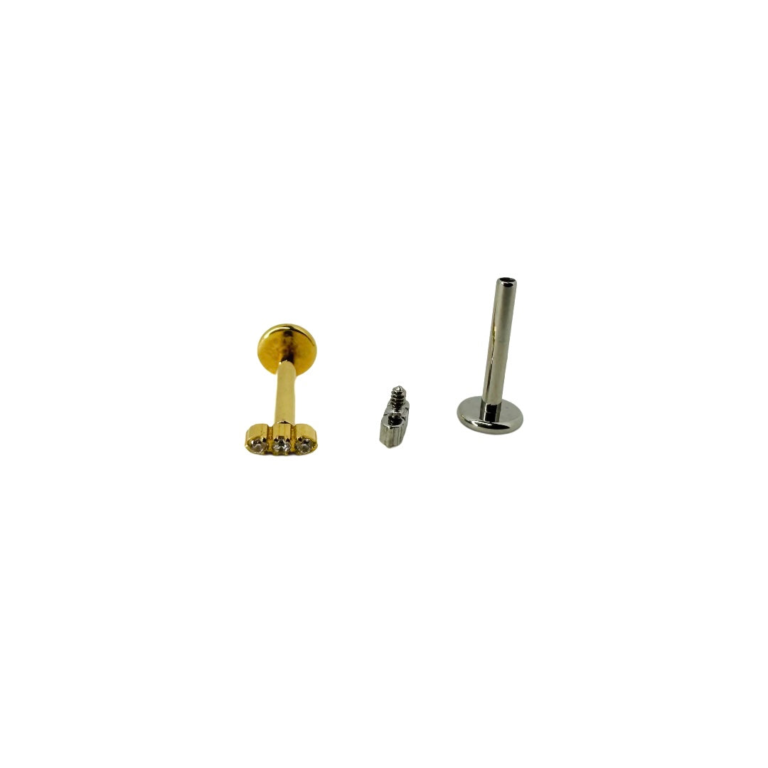 Piercing, stud, flat back, titanium, hypoallergenic, strass, stones, silver, gold, gold plated