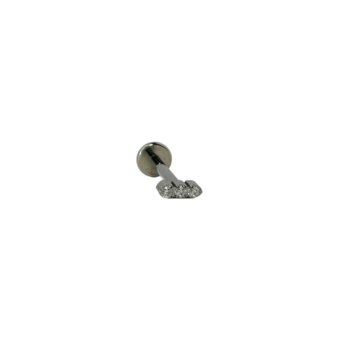 Piercing, stud, flat back, titanium, hypoallergenic, strass, stones, silver