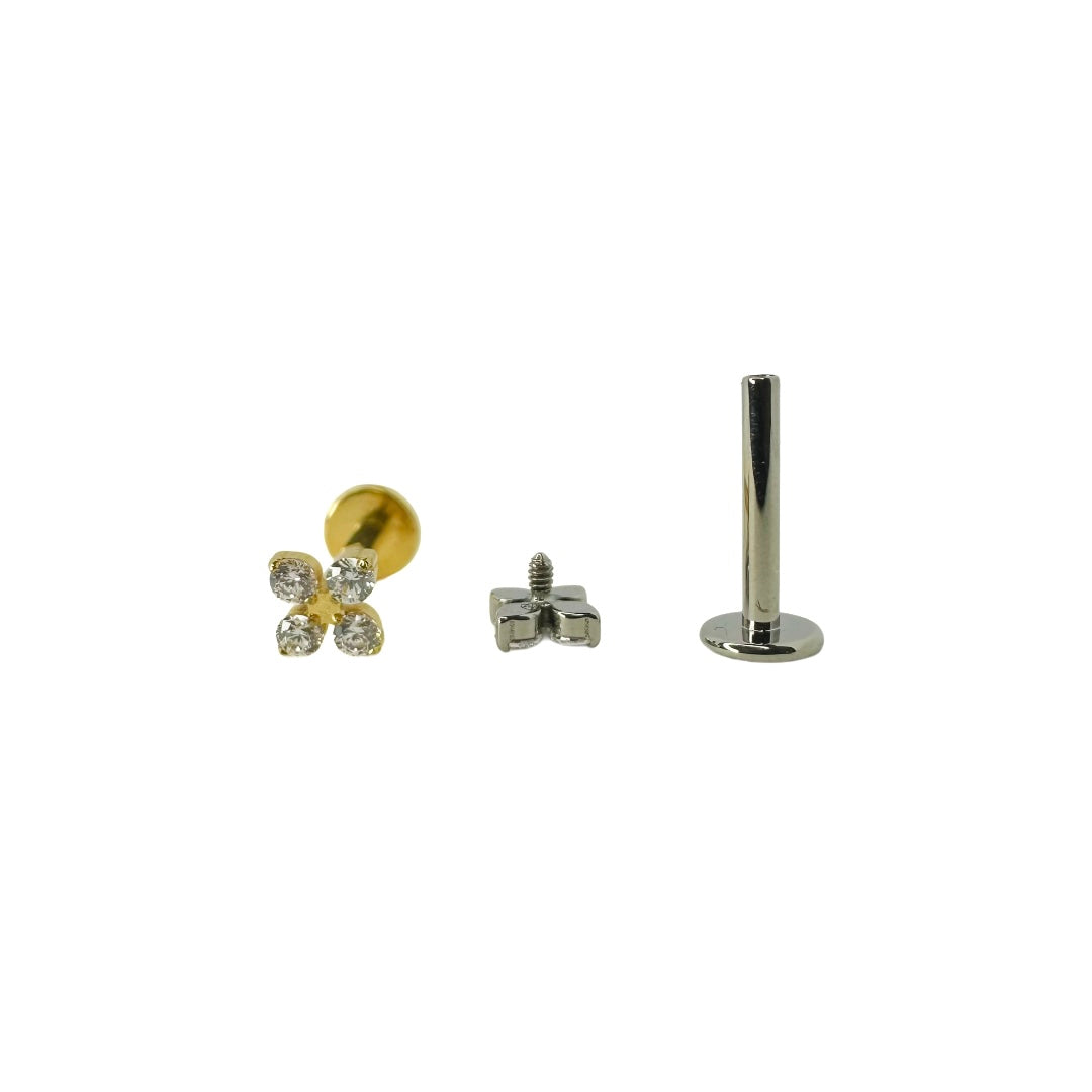 Piercing, stud, flat back, titanium, hypoallergenic, strass, stones, silver, gold, gold plated