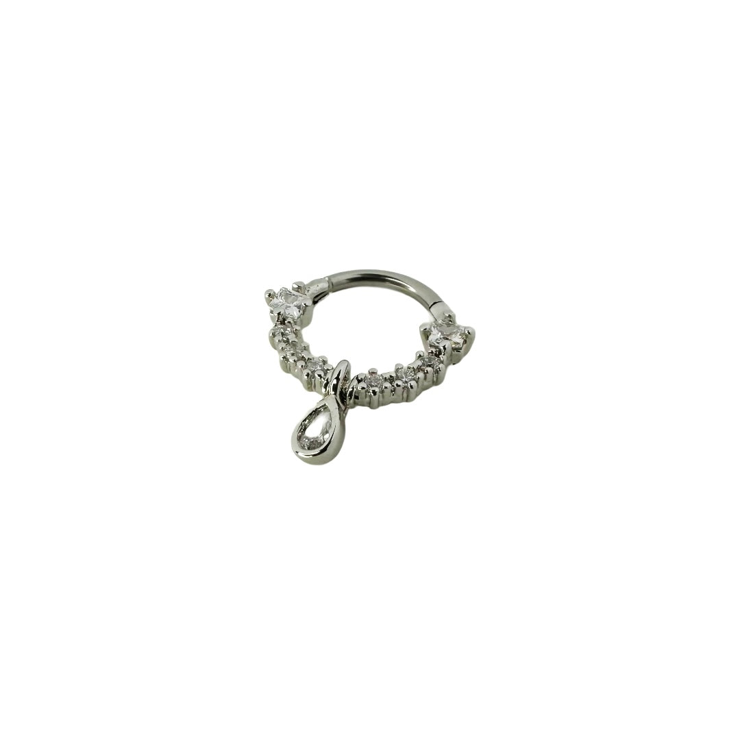 Piercing, clicker, titanium, hypoallergenic, strass, stones, silver, pendant