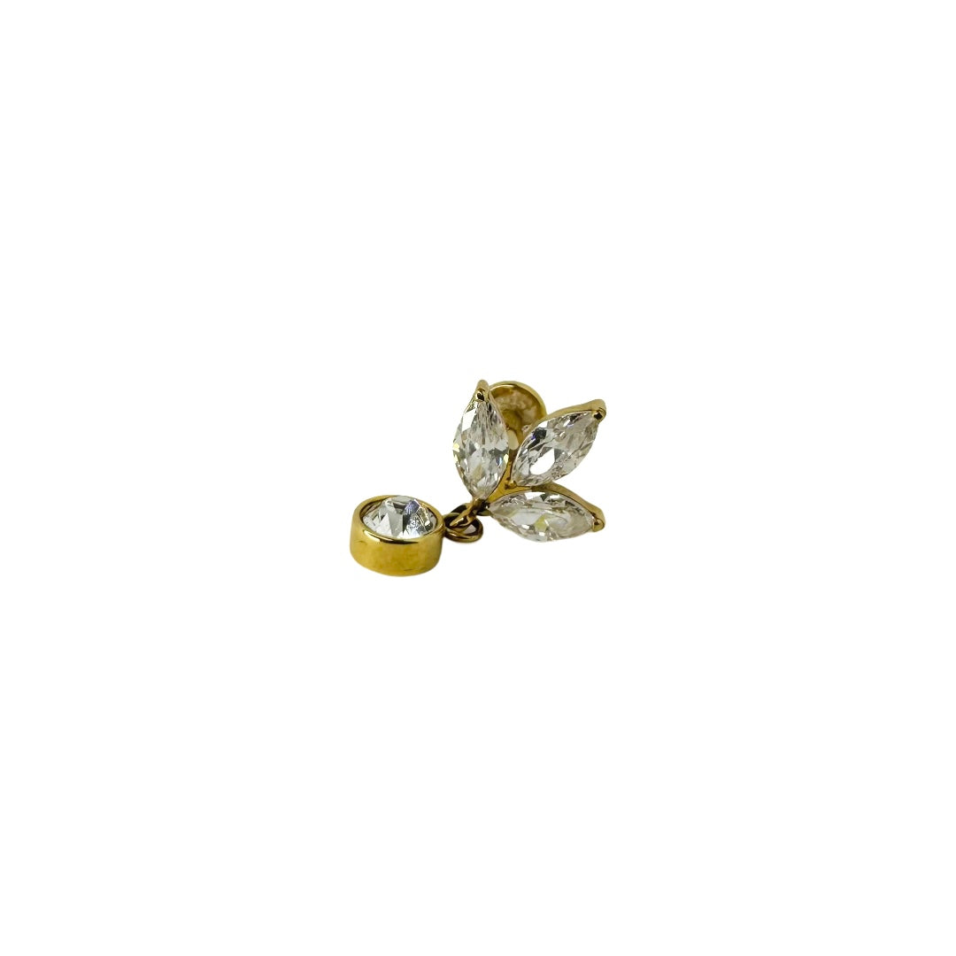 Piercing, stud, flat back, titanium, hypoallergenic, strass, stones, gold, gold plated, pendant