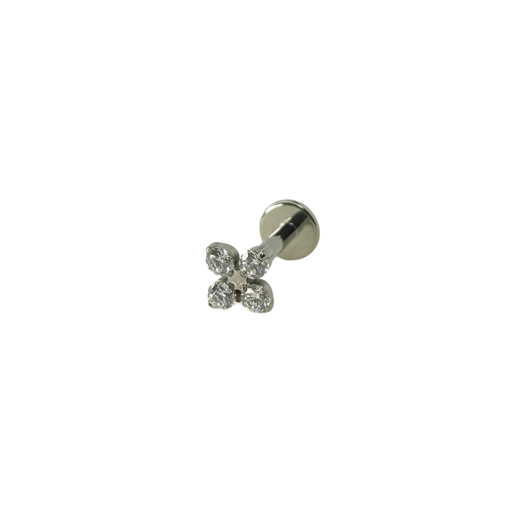 Piercing, stud, flat back, titanium, hypoallergenic, strass, stones, silver