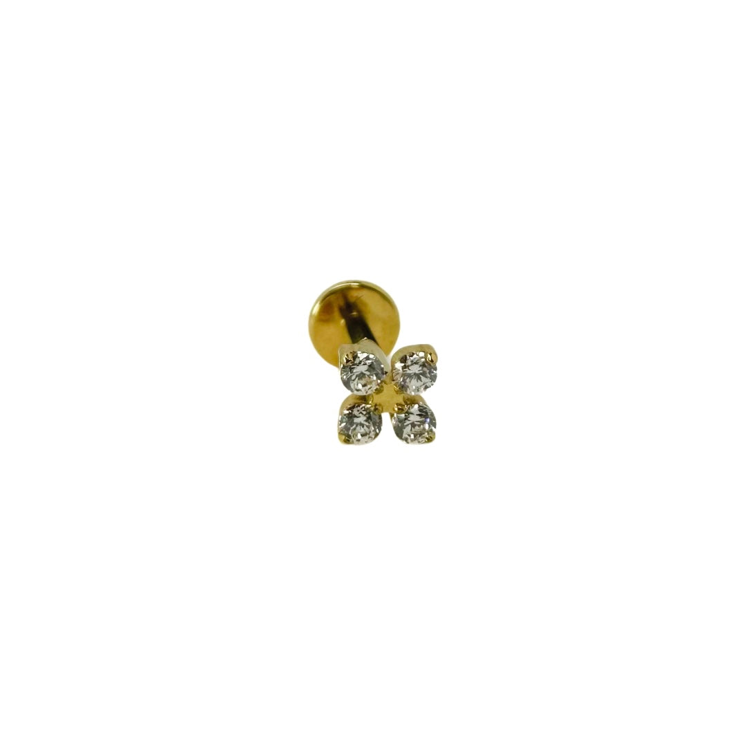 Piercing, stud, flat back, titanium, hypoallergenic, strass, stones, silver,  gold, gold plated