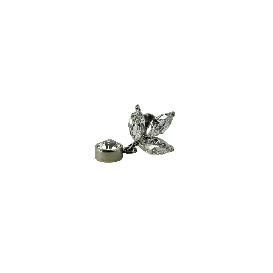 Piercing, stud, flat back, titanium, hypoallergenic, strass, stones, silver, pendant
