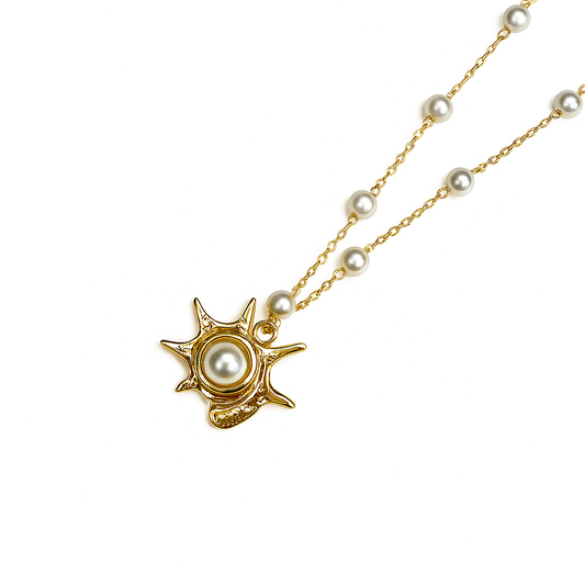 Jewelry, necklace, pearl chain, gold, seashell 