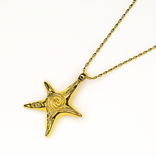 Necklace, jewelry, gold, gold plated, starfish, chain, pendant, starfish pendant, stainless steel, hypoallergenic 