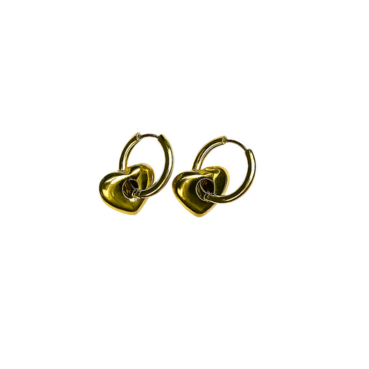Earrings, click, heart, pendant, heart shape pendant, gold, gold plated, titanium, jewelry, hypoallergenic 