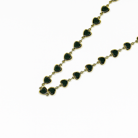 Necklace, chain, heart, heart chain, stones, green, green stones , chocker, stainless steel, hypoallergenic, jewelry 