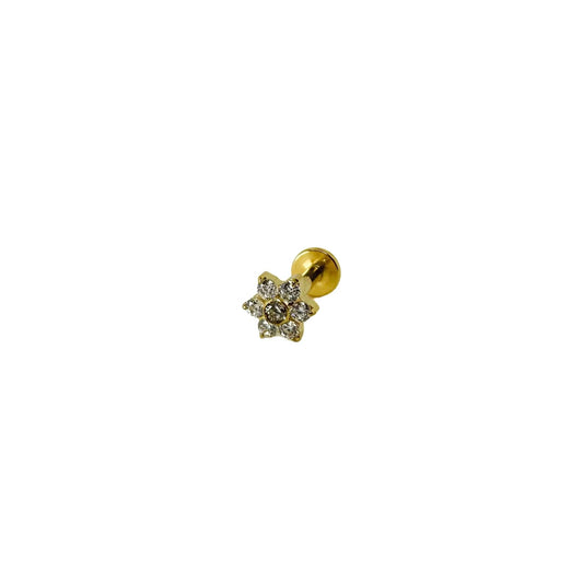 Piercing, stud, flat back, flower, gold, titanium, gold plated, hypoallergenic 
